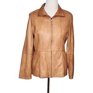 Marc New York Womens Leather Classic Brown Full Zip Jacket Women's Size XL